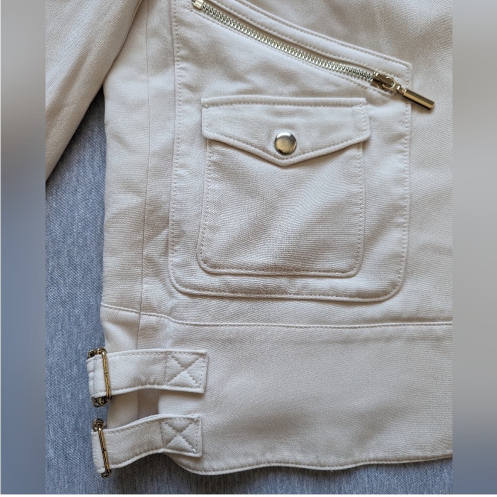 Club Monaco Relaxed Asymmetrical Moto Biker Jacket Cream Beige S - Picture 11 of 14